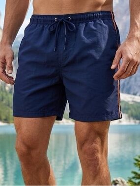 Mountain Lake Men’s Navy Blue Shorts with Orange Accents, size medium